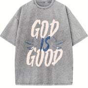 Short-sleeve Christian -Polyester Vintage Washed T-Shirt in Gray