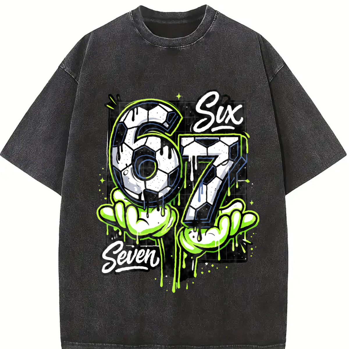 Six Seven Soccer Vintage Washed T-Shirt in Black