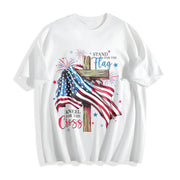 Stand for the Flag Kneel for the Cross Cotton T-Shirt in White
