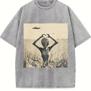 Y2K UFO Vintage Washed T-Shirt in Gray