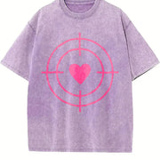 Valentine's Day Pink Heart Bullseye Vintage Washed T-Shirt in Purple