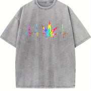 Weed Cannabis Marijuana Leaf Heartbeat Stoner Tie Dye vintage washed oversized T-shirt in Gray