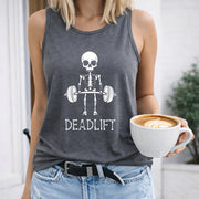 Deadlift Skeleton Women's Color Cotton Tank Top in Gray