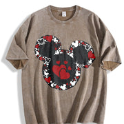 Mickey Inspired Floral Heart Vintage Washed T-Shirt in Brown