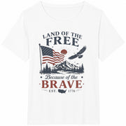 Land of the Free Because of the Brave USA Flag Cotton T-Shirt in White