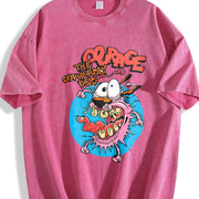ZestLoop Courage the Cowardly Dog Retro Heart Hands Vintage Washed T-Shirt in Red