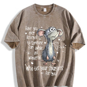 Mouse Quote Animal Sublimation Who Ties Your Shoelaces vintage washed oversized T-shirt in Brown