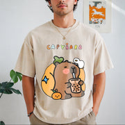 Capybara Bubble Tea Vintage Washed T-Shirt in Beige