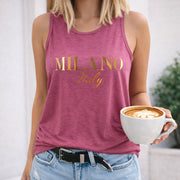 Milano Italy Letter Vest Women's Color Cotton Tank Top in Red