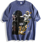 Travis Hunter Bih You Thought Football vintage washed oversized T-shirt in Blue
