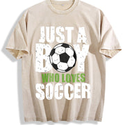 Just a Boy Who Loves Soccer Vintage Washed T-Shirt in Beige