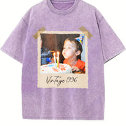 Custom Photo and Year Vintage Washed T-Shirt in Purple