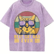 Best Cat Dad Ever the Original Cat Father Vintage Washed T-Shirt in Purple