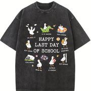 Last Day of School Goose Teacher Happy Last Day of School Vintage Washed T-Shirt in Black