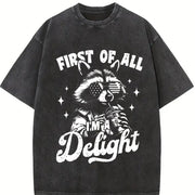 Retro First of All I'm a Delight Raccoon 4th of July 90s Vintage Washed T-Shirt in Black