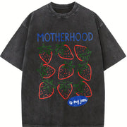Motherhood Is My Jam Strawberry Pun Mom Life Vintage Washed T-Shirt in Black