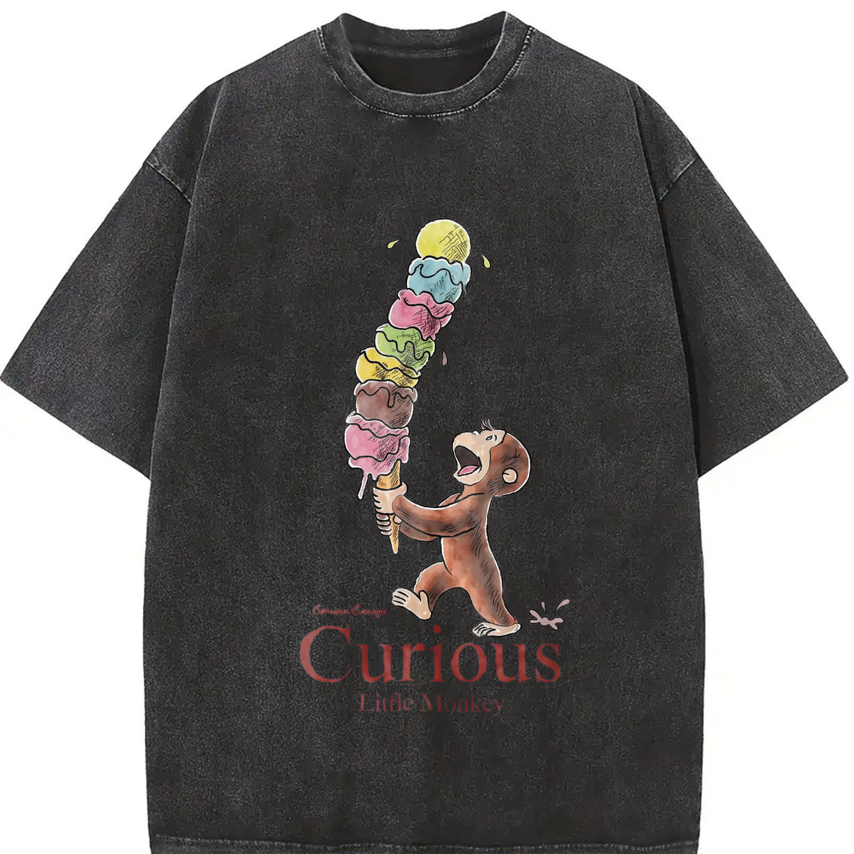 Curious George Little Monkey Vintage Washed T-Shirt in Black