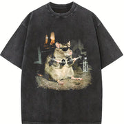 Weightlifting Mouse Vintage Washed T-Shirt in Black