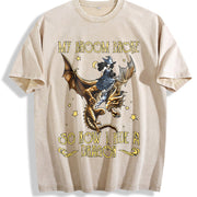 Sister Autumn: Witch Riding a Flying Dragon Letter Vintage Washed T-Shirt in Beige