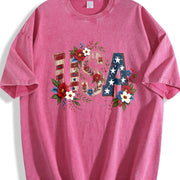 USA Flag Floral Boxy Retro Y2K Vibes or Lived-in Vintage Washed T-Shirt in Red