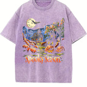 Retro Spooky Season 90s Vintage Washed T-Shirt in Purple