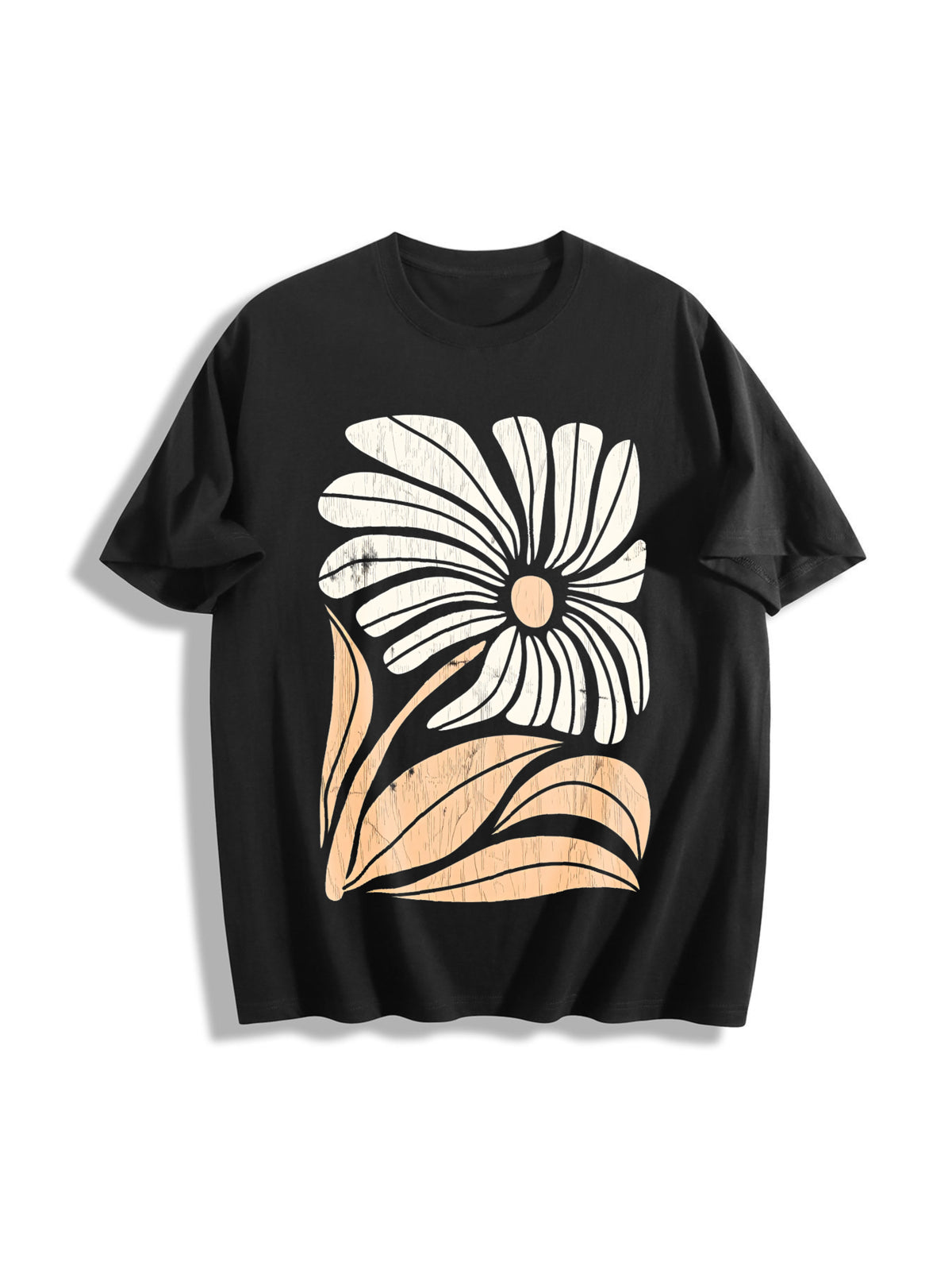 Boho Floral Bold Floral Cotton T-Shirt in Black