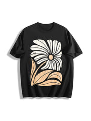 Boho Floral Bold Floral Cotton T-Shirt in Black