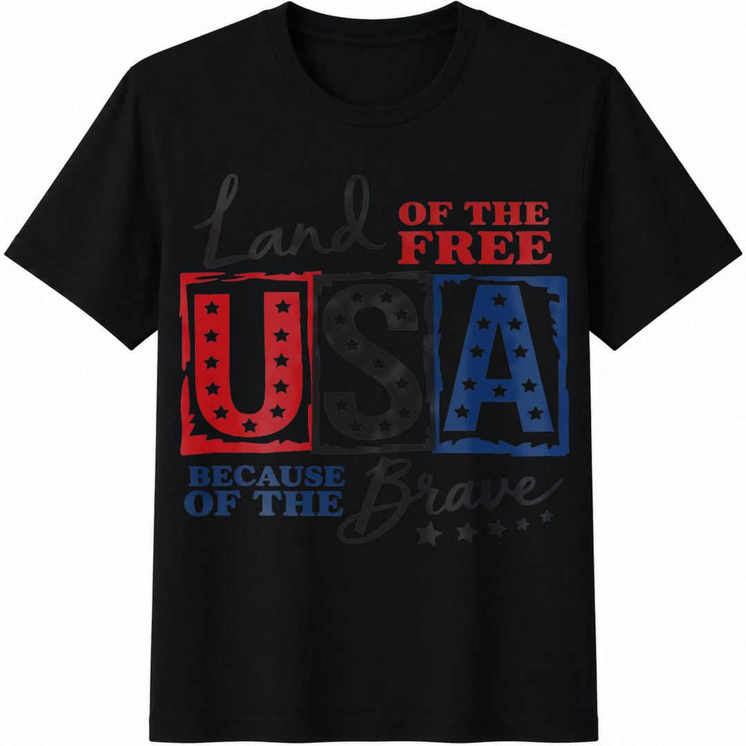 USA Land of the Free Racerback V-neck Cotton T-Shirt in Black