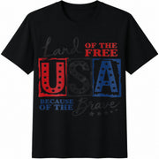 USA Land of the Free Racerback V-neck Cotton T-Shirt in Black