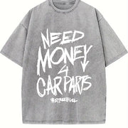 Retro Eye-catching Patterns Vintage Washed T-Shirt in Gray