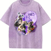 Three Koalas Retro Cute Koala Vintage Washed T-Shirt in Purple
