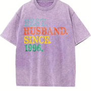 Custom Wedding Anniversary Vintage Washed T-Shirt in Purple