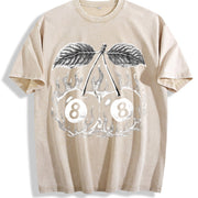 Flaming 8 Ball Cherries Tattoo Vintage Washed T-Shirt in Beige
