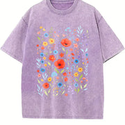 Wildflowers ® Retro Block Peonies Vintage Washed T-Shirt in Purple
