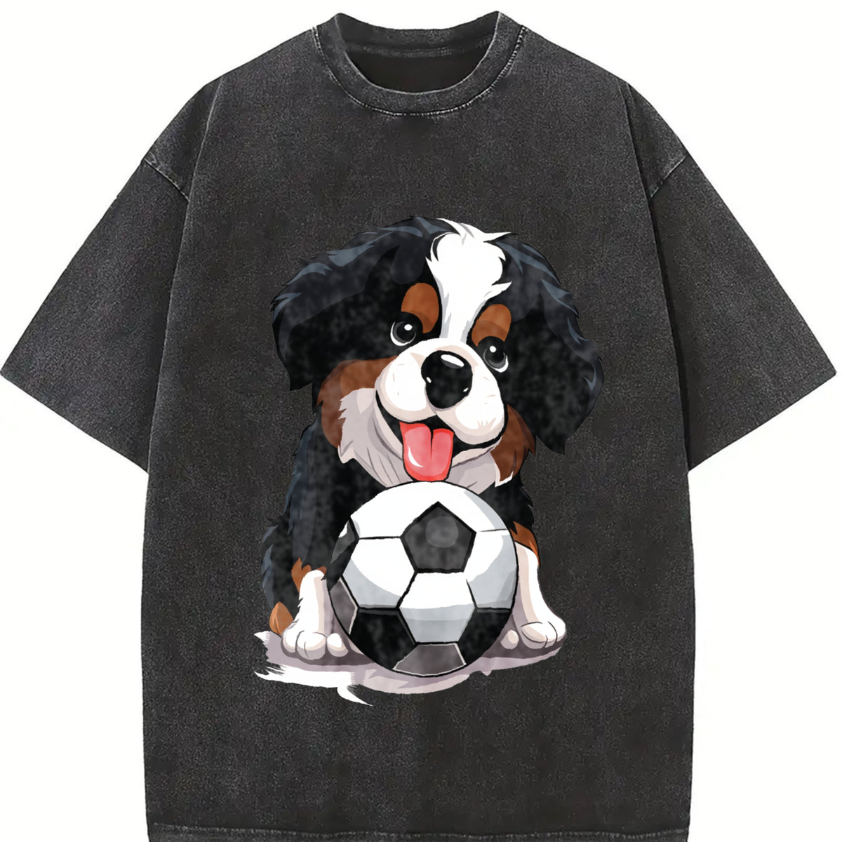 Bernese Mountain Dog Soccer Vintage Washed T-Shirt in Black