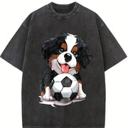 Bernese Mountain Dog Soccer Vintage Washed T-Shirt in Black