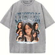 Custom Photo Bootleg Girlfriend 6 Face 90s Retro vintage washed oversized T-shirt in Gray
