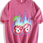 7 Ball Cherry on Fire Vintage Washed T-Shirt in Red