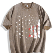 Retro-revival American Flag Distressed Ink Sand- Feel Vintage Washed T-Shirt in Brown