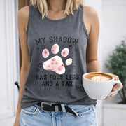 My Shadow Has Four Legs and a Tail Crew-neck Sleeveless Women's Color Cotton Tank Top in Gray