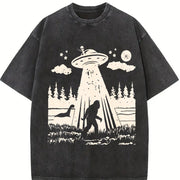 Bigfoot Ufo Retro 90s Vintage Washed T-Shirt in Black