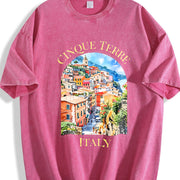 Cinque Terre Italy Vintage Washed T-Shirt in Red