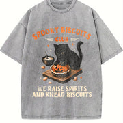 Spooky Biscuits Club Black Cat vintage washed oversized T-shirt in Gray