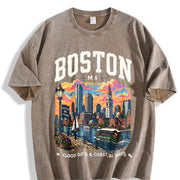 Boston Massachusetts Vintage Washed T-Shirt in Brown