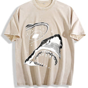 Shark Selfie with Ufo 90s Vintage Washed T-Shirt in Beige