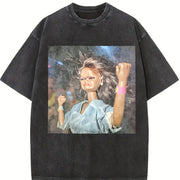 Angry Glam Doll Raising a Fist Vintage Washed T-Shirt in Black