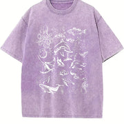 Sea Animal 90s Retro Vintage Washed T-Shirt in Purple