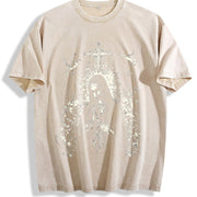 Virgin Mary Praying Faded Retro Style vintage washed oversized T-shirt in Beige