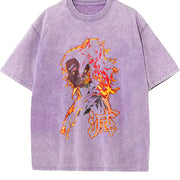 Yoriichi Tsugikuni Demon Slayer – Sun Breathing Flame vintage washed oversized T-shirt in Purple