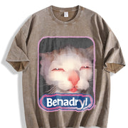 Benadryl Meme Cat vintage washed oversized T-shirt in Brown